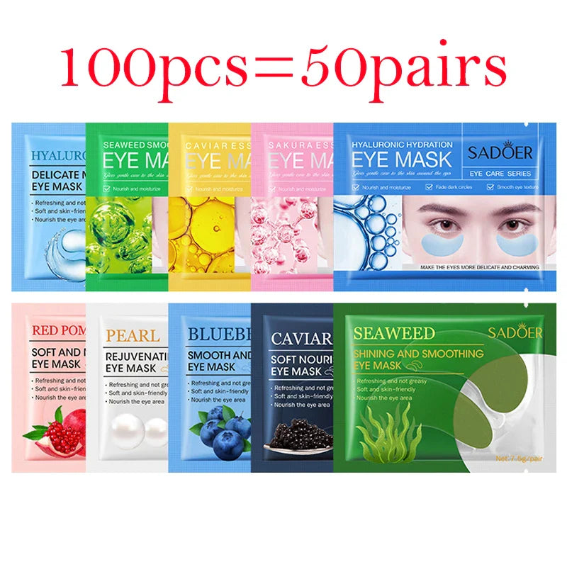 100Pcs=50Pairs Crystal Collagen Eye Mask Moisturizing Anti Dark Circles Anti-wrinkle Sakura Eye Patches Skin Care for Eyes