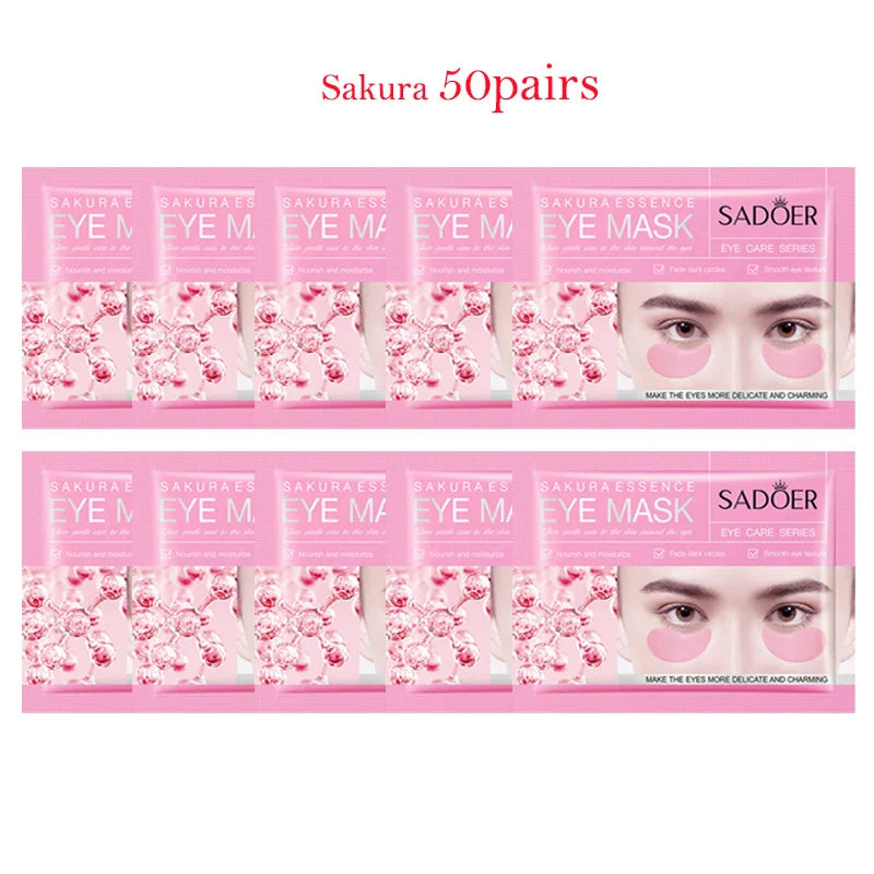 100Pcs=50Pairs Crystal Collagen Eye Mask Moisturizing Anti Dark Circles Anti-wrinkle Sakura Eye Patches Skin Care for Eyes