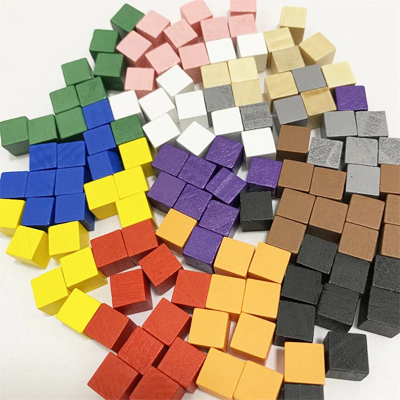 100Pcs/lots 10mm Wood Cubes Colorful Dice Chess Pieces Right Angle For Token Puzzle Board Games Early Education Free shipping