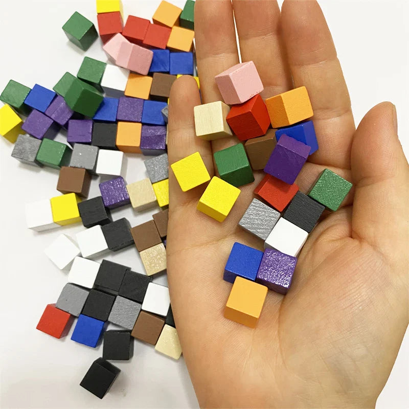 100Pcs/lots 10mm Wood Cubes Colorful Dice Chess Pieces Right Angle For Token Puzzle Board Games Early Education Free shipping