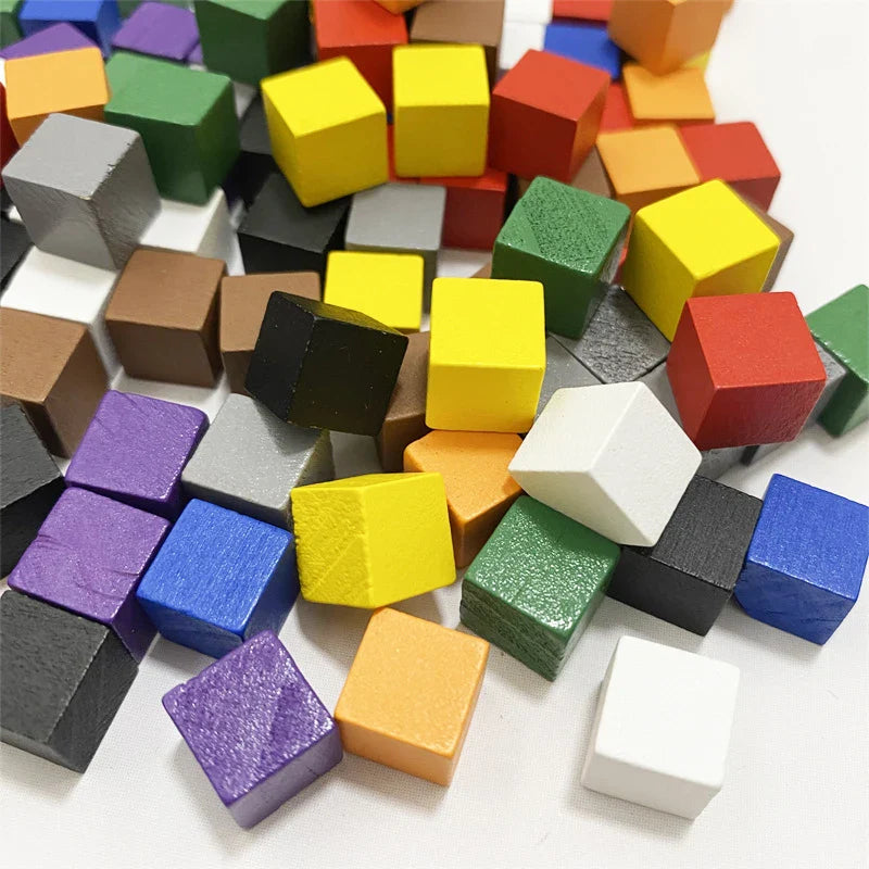 100Pcs/lots 10mm Wood Cubes Colorful Dice Chess Pieces Right Angle For Token Puzzle Board Games Early Education Free shipping