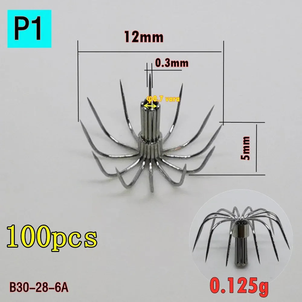 100pcs 200pcs Stainless steel small squid hooks P Umbrella Crown fishing fishhook P1-P8 Spain Chile bait accessories Jig pesca