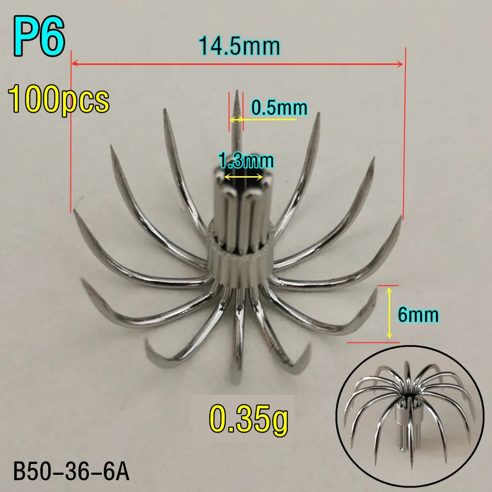 100pcs 200pcs Stainless steel small squid hooks P Umbrella Crown fishing fishhook P1-P8 Spain Chile bait accessories Jig pesca