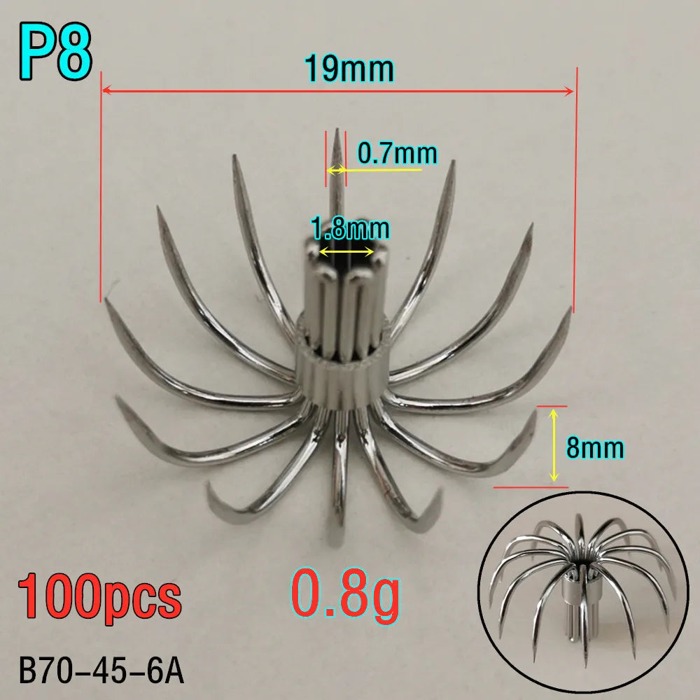 100pcs 200pcs Stainless steel small squid hooks P Umbrella Crown fishing fishhook P1-P8 Spain Chile bait accessories Jig pesca