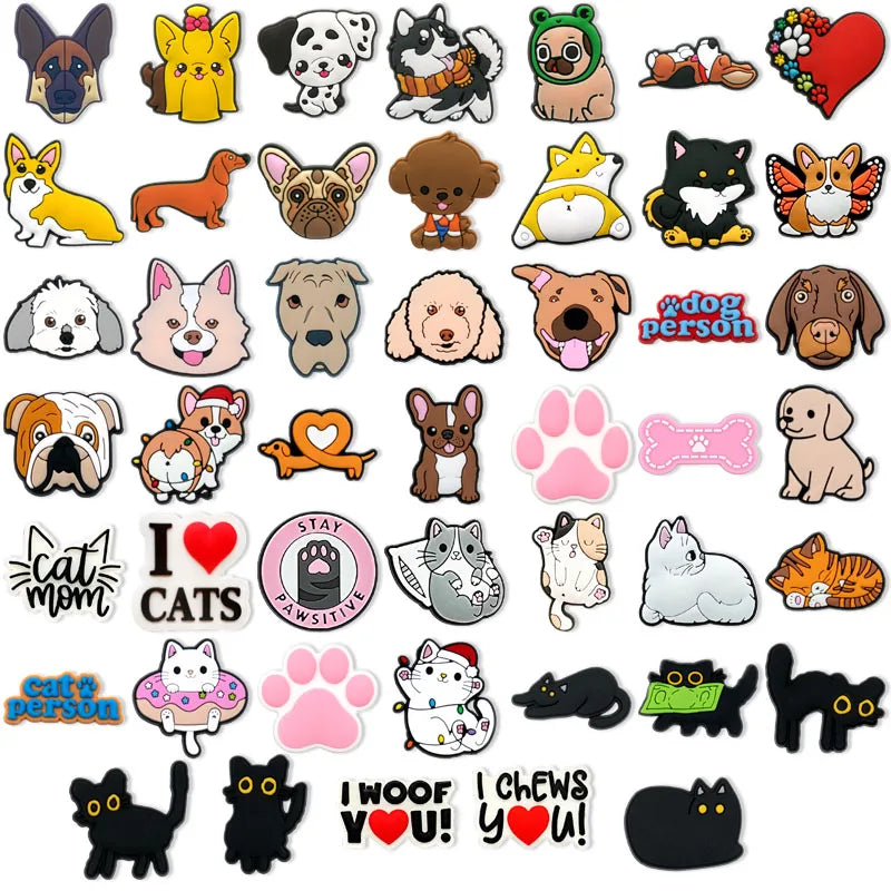 100pcs Dog ShoeCharms Pack for Classic Clog Cute Animals Shoe Decorations Accessories Pins Ginger Cats for Women Kids Buckles