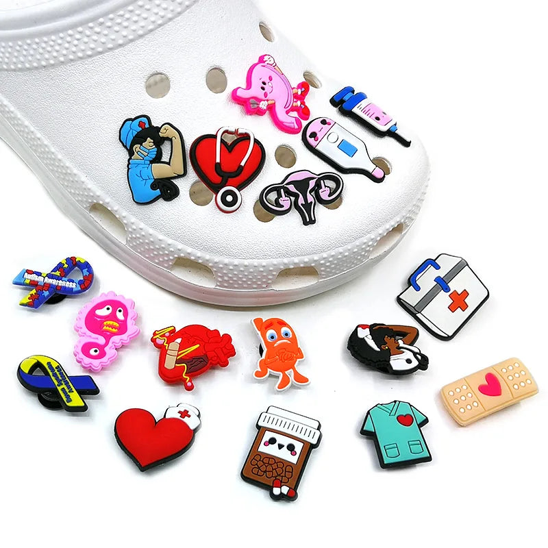 100pcs Medical Doctor Shoe Charms Accessories for Nurse Shoe Decorations Pins for Woman Men Clog Buckles Fit Garden Sandals Gift