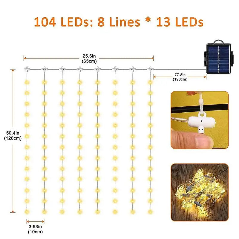 104 LED Solar Power Patio Umbrella Lights Outdoor Garden Parasol Fairy String Lamp IP65 Waterproof Solar Camping Tent Lamp Light