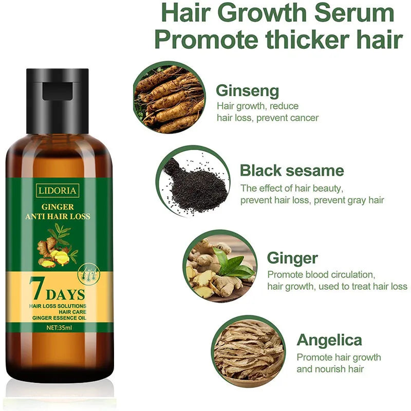 10Bottle Ginger Hair Growth Product Anti Hair Loss Serum Liquid Fast Grow Prevent Baldness for Men Women Hair Care Essential Oil