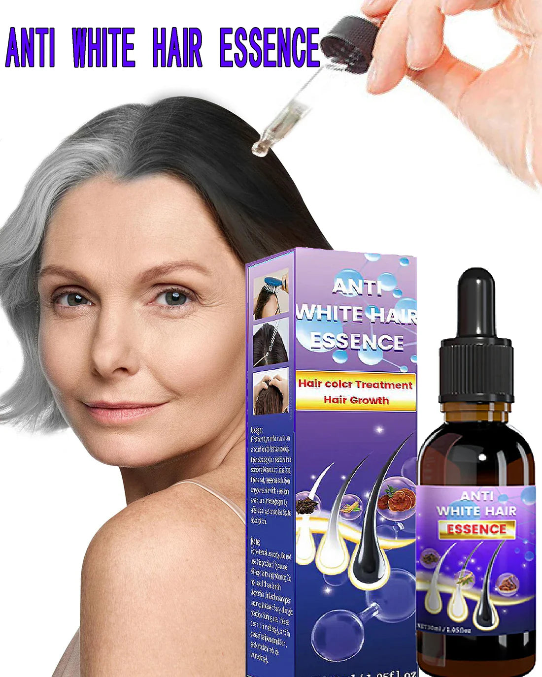 10PCS Gray White Hair Treatment Serum Liquid White To Black Natural Color Repair Nourish Product Anti Loss Hair Care Men Women