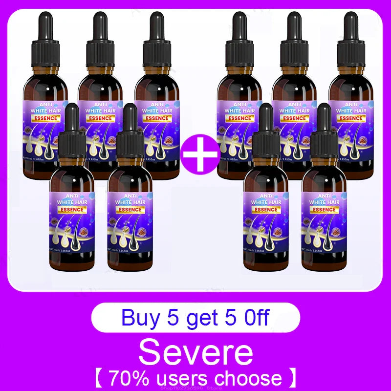 10PCS Gray White Hair Treatment Serum Liquid White To Black Natural Color Repair Nourish Product Anti Loss Hair Care Men Women