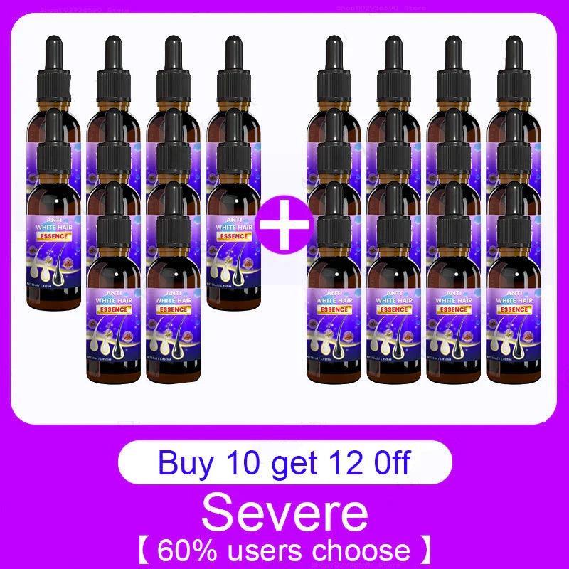 10PCS Gray White Hair Treatment Serum Liquid White To Black Natural Color Repair Nourish Product Anti Loss Hair Care Men Women
