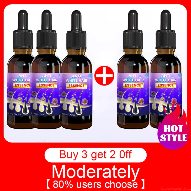 10PCS Gray White Hair Treatment Serum Liquid White To Black Natural Color Repair Nourish Product Anti Loss Hair Care Men Women