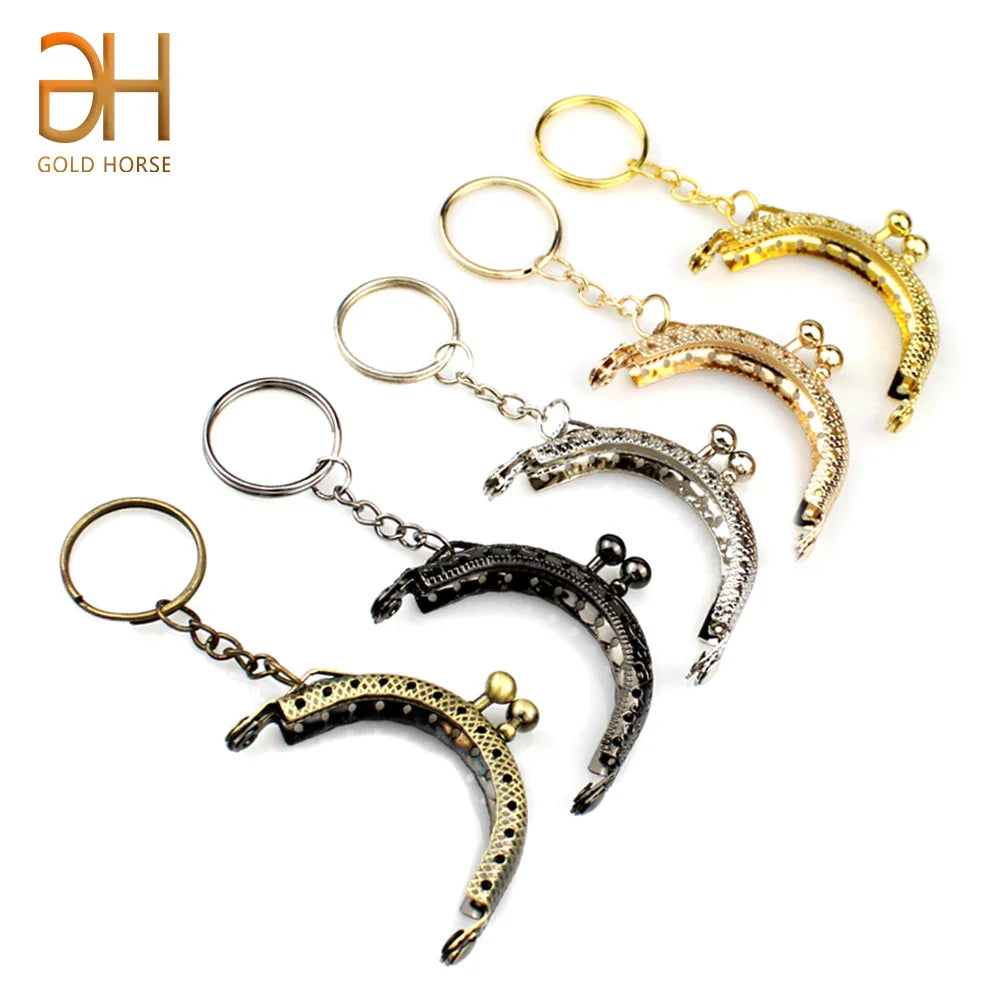 10Pcs 5CM Metal Coin Purse Frame For Bag With Key Ring Hardware Kiss Clasp To The Bag Wallet Clutch Bags Sew Accessories