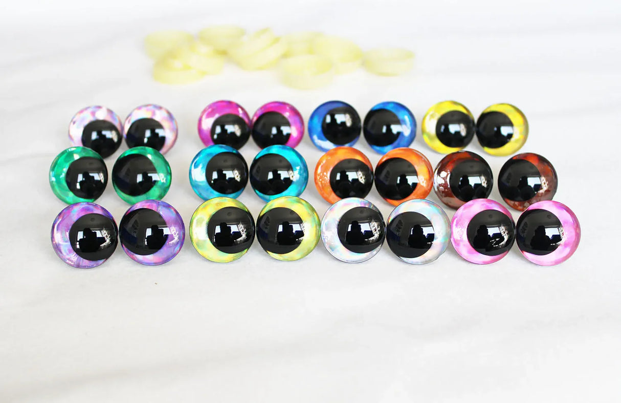 10pairs NEW DESIGN 12mm 14 16 18 20 25 30mm  New Cartoon 3D glitter toy safety eyes  doll pupil eyes with hard washer -D12