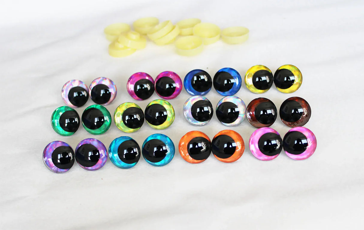 10pairs NEW DESIGN 12mm 14 16 18 20 25 30mm  New Cartoon 3D glitter toy safety eyes  doll pupil eyes with hard washer -D12