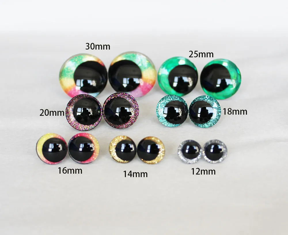 10pairs NEW DESIGN 12mm 14 16 18 20 25 30mm  New Cartoon 3D glitter toy safety eyes  doll pupil eyes with hard washer -D12