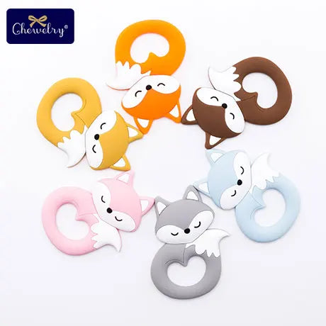 10pc Baby Silicone Teether Rodent Silicone Animal Fox Pacifier Teeth Pendant BPA Free Silicone Beads Chew Biter Children Goods