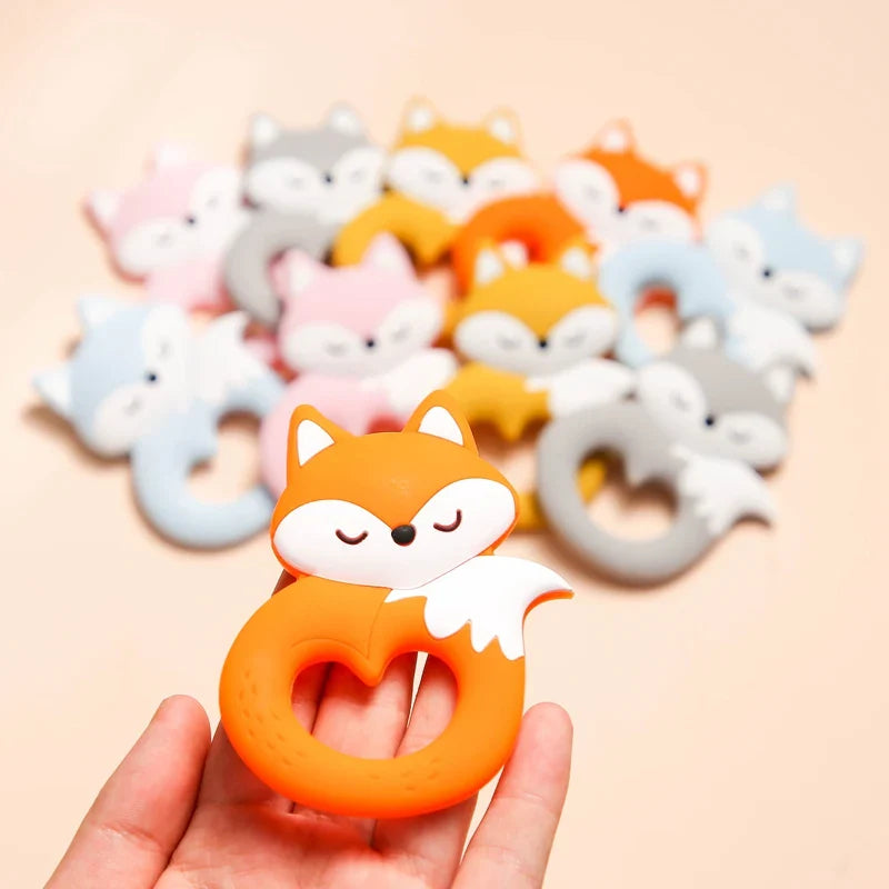 10pc Baby Silicone Teether Rodent Silicone Animal Fox Pacifier Teeth Pendant BPA Free Silicone Beads Chew Biter Children Goods