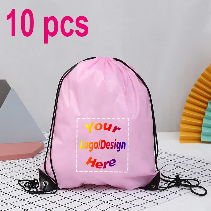 10pcs/Lot Custom Drawstring Backpack Outdoor Travel Sports Bag Training Gym Shoe Bag Printing Design Logo Personalized Gift