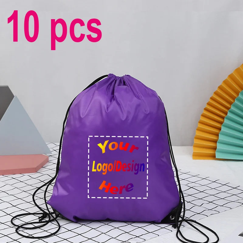 10pcs/Lot Custom Drawstring Backpack Outdoor Travel Sports Bag Training Gym Shoe Bag Printing Design Logo Personalized Gift