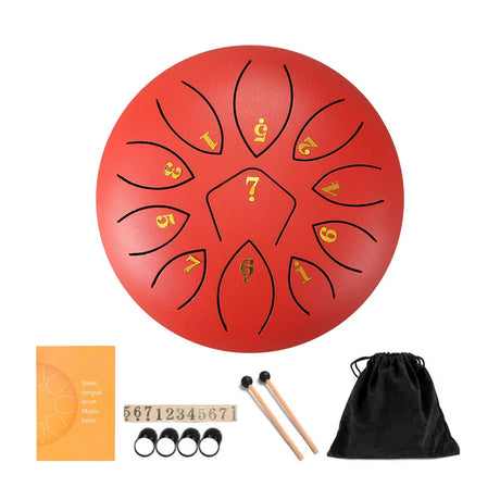 11 Tune Tongue Drum Hand Pan Glucopon Drum Tank with Mallet Drumstick Finger Cot Drumstick Stand Percussion Yoga Meditation Gift