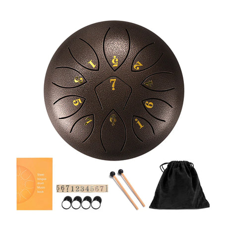 11 Tune Tongue Drum Hand Pan Glucopon Drum Tank with Mallet Drumstick Finger Cot Drumstick Stand Percussion Yoga Meditation Gift