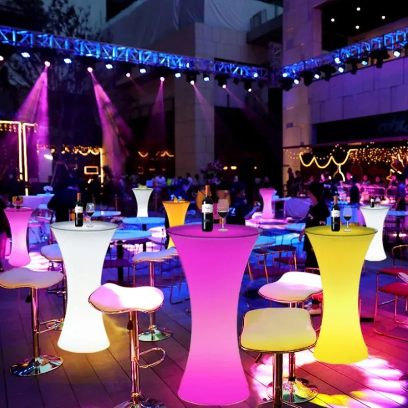 110CM LED Illuminated Round Cocktail Table Waterproof Bar Tables Plastic Coffee Table Commercial Furniture Supply