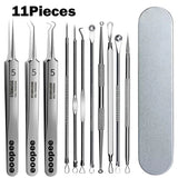 11Pieces Professional Tweezers Acne Remover German Ultra-fine No. 5 Cell Pimples Blackhead Clip Facial Pore Cleaning Care Tool