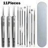 11Pieces Professional Tweezers Acne Remover German Ultra-fine No. 5 Cell Pimples Blackhead Clip Facial Pore Cleaning Care Tool