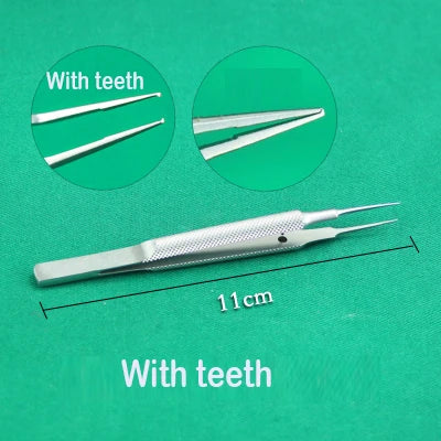 11cm Stainless Steel Round Handle Micro Tweezers Eyelid Tweezers Tooth Platform Ophthalmic Instruments Makeup tools/accessories