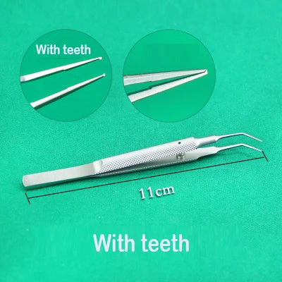 11cm Stainless Steel Round Handle Micro Tweezers Eyelid Tweezers Tooth Platform Ophthalmic Instruments Makeup tools/accessories