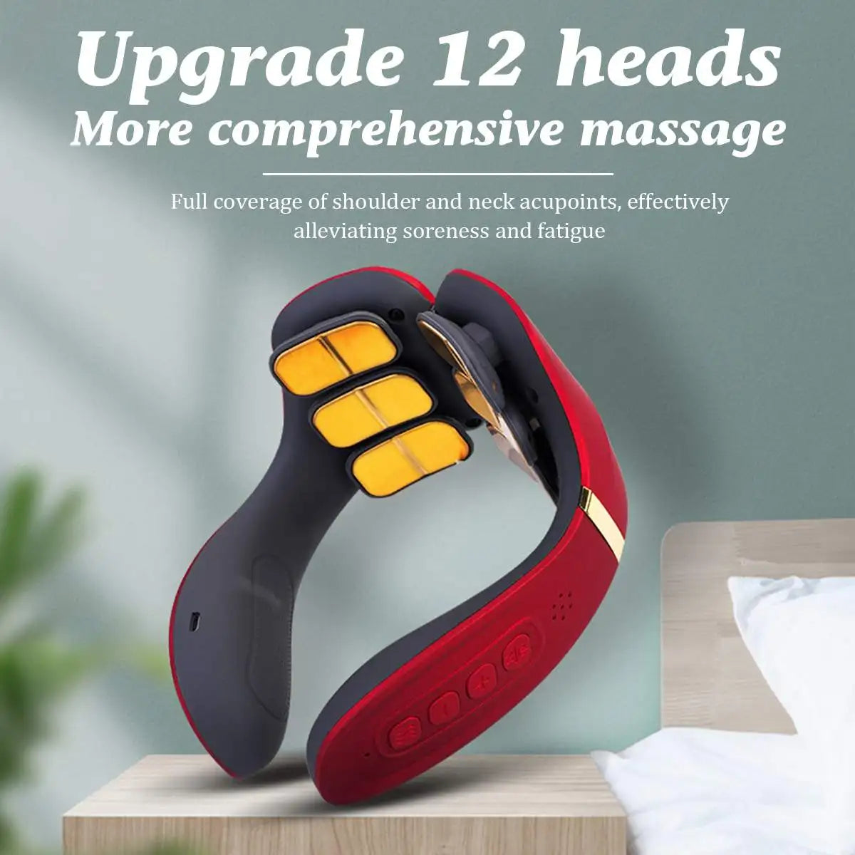 12 Heads Neck Massager Electric Cervical Massage Pulse Magnetic Therapy Hot Compress Neck Protector 15 Gears WIth Remote Control