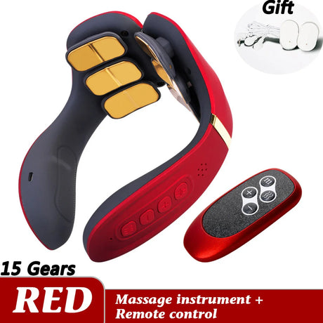 12 Heads Neck Massager Electric Cervical Massage Pulse Magnetic Therapy Hot Compress Neck Protector 15 Gears WIth Remote Control