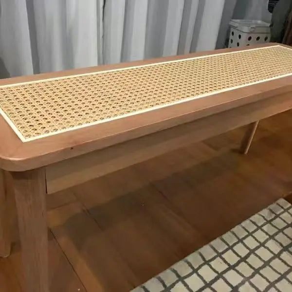 120cm Solid Wood Cane Woven Bench Household Home Furniture Stool Design Simple Dining Chair Nordic Style Bedroom Bench