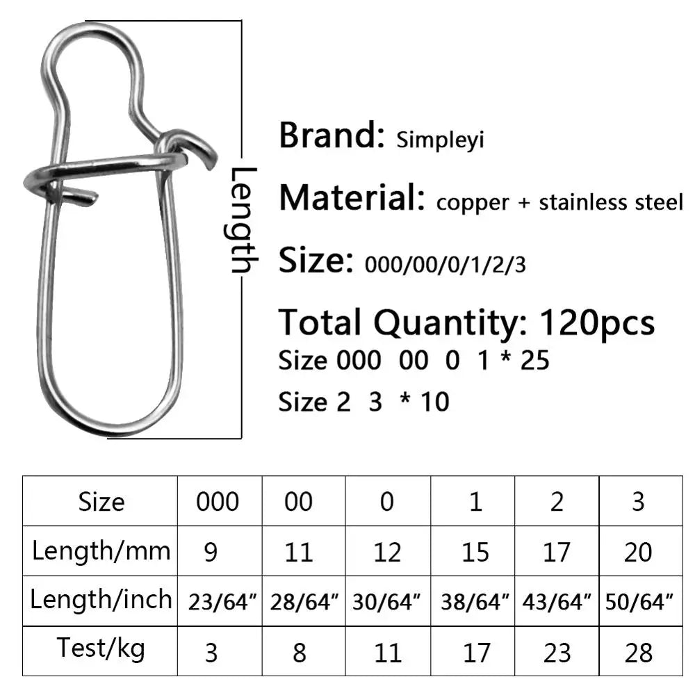 120pcs/box 6 Size Snap Stainless Steel Hook Lock Pin Swivel Solid Ring Safety Snaps Fishing Hooks Connector Fishing Tackle Tool