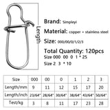 120pcs/box 6 Size Snap Stainless Steel Hook Lock Pin Swivel Solid Ring Safety Snaps Fishing Hooks Connector Fishing Tackle Tool