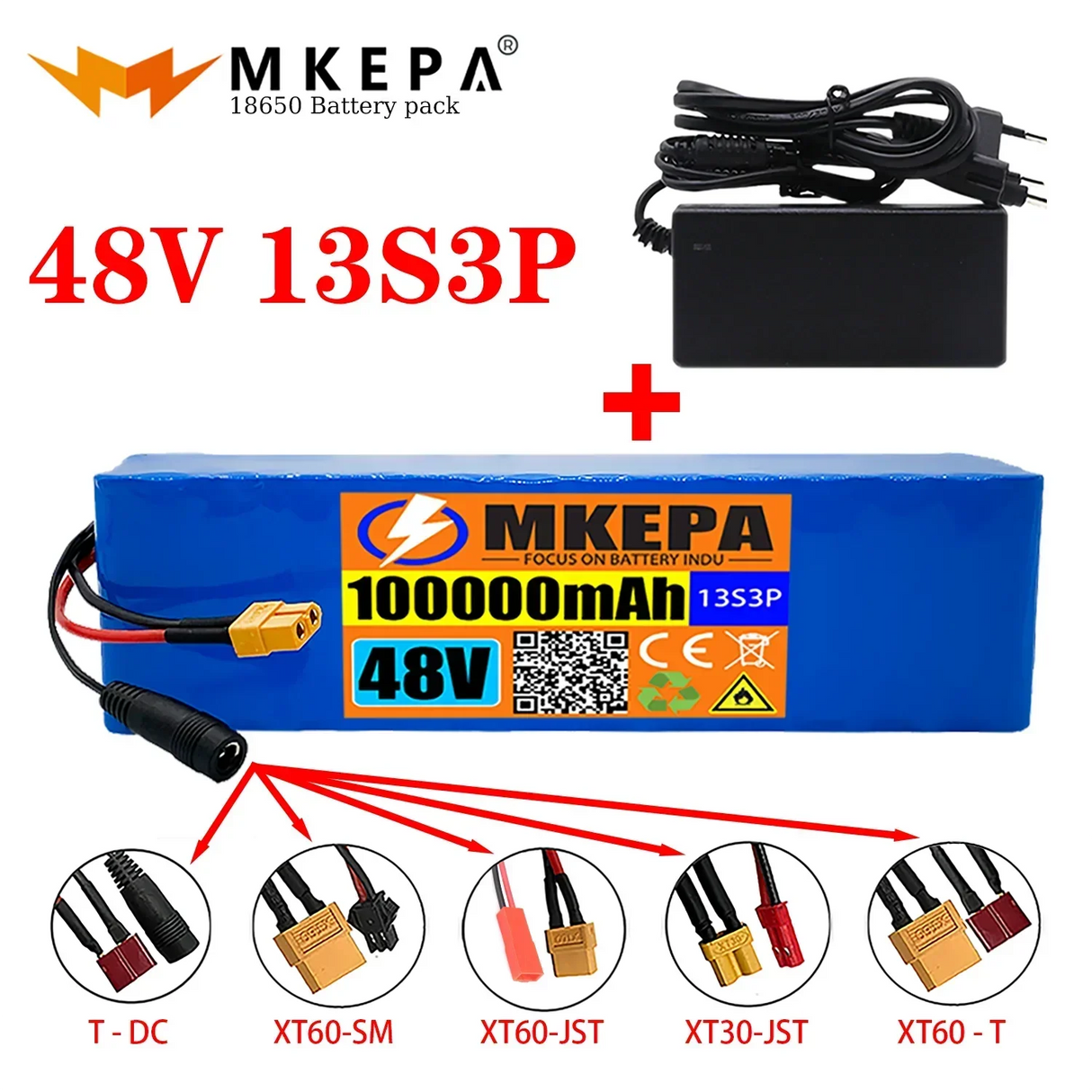 13S3P 48V 100000mAh 100Ah Lithium-ion Battery Pack with 1000W BMS for 54.6V E-bike Electric Bicycle Scooter