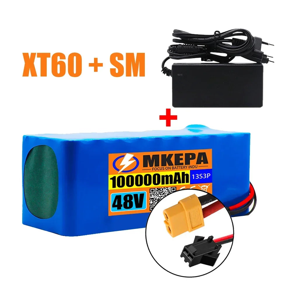 13S3P 48V 100000mAh 100Ah Lithium-ion Battery Pack with 1000W BMS for 54.6V E-bike Electric Bicycle Scooter