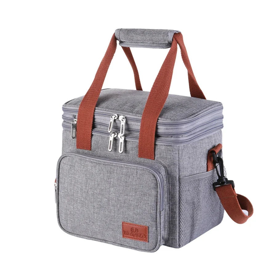 14L Portable Thermal Lunch Bag Double Layers Durable Waterproof Cooler Lunch Box Ice Insulated Case Oxford Dinner Shoulder Bag