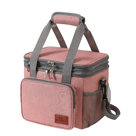 14L Portable Thermal Lunch Bag Double Layers Durable Waterproof Cooler Lunch Box Ice Insulated Case Oxford Dinner Shoulder Bag