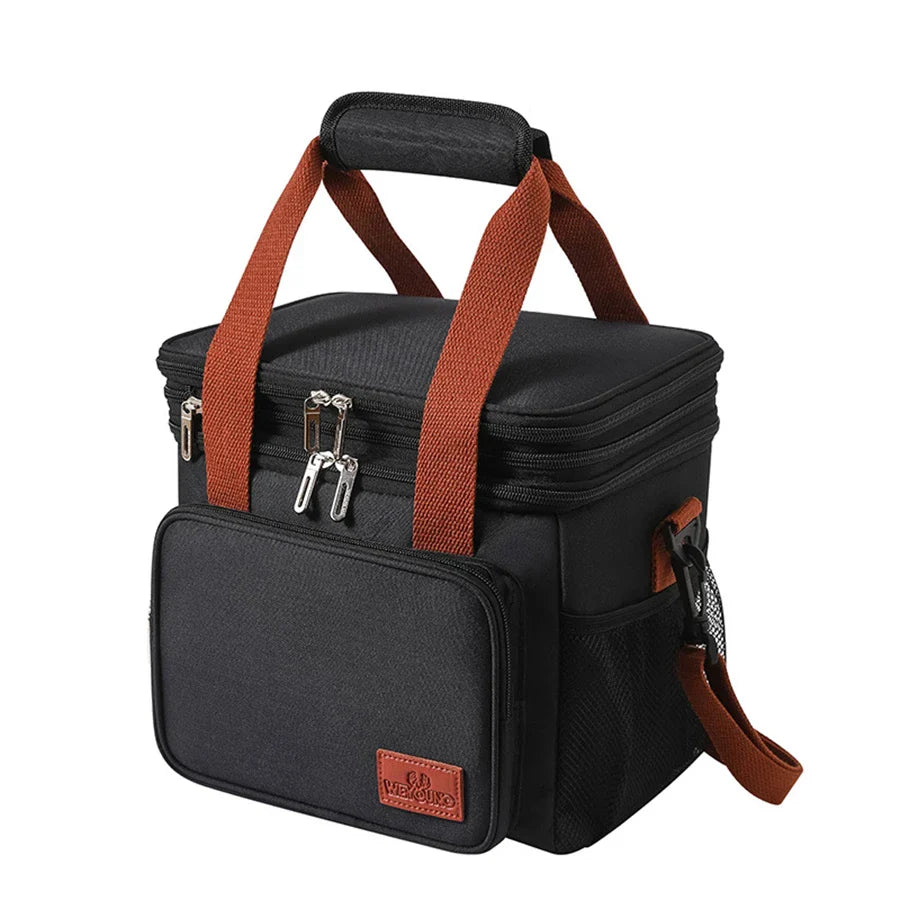 14L Portable Thermal Lunch Bag Double Layers Durable Waterproof Cooler Lunch Box Ice Insulated Case Oxford Dinner Shoulder Bag