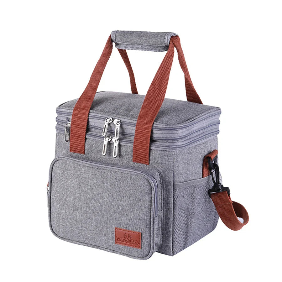 14L Portable Thermal Lunch Bag Double Layers Durable Waterproof Cooler Lunch Box Ice Insulated Case Oxford Dinner Shoulder Bag