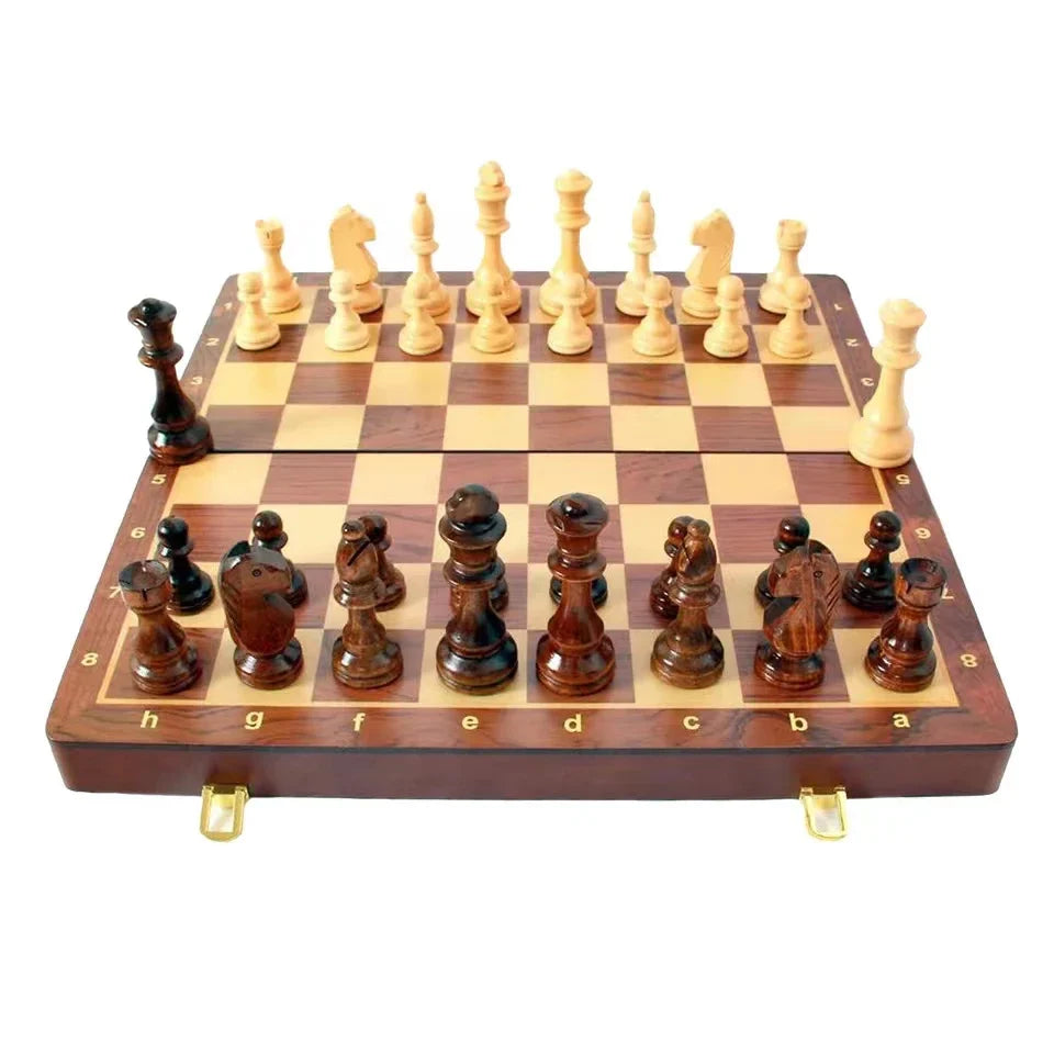 15" x 15" High-end Folding Chess Set Top Grade Classic Handwork Solid Wood Pieces Walnut Chessboard Children Gift Board Game