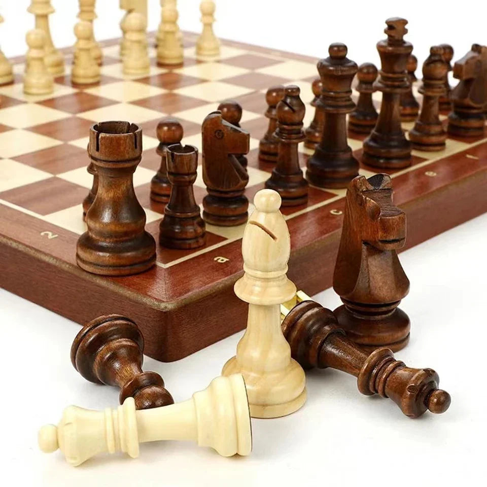 15" x 15" High-end Folding Chess Set Top Grade Classic Handwork Solid Wood Pieces Walnut Chessboard Children Gift Board Game