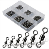 150pcs/1box 6 Size Fishing Swivel Solid Connector Ball Bearing Snap Fishing Swivels Rolling Stainless Steel Bead Fish Tackle Box