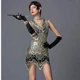 1920s Women's Sequin Triangle Hem Dress Sleeveless Gold Thread Embroidery Tassel Gatsby Party Dress Plus Size