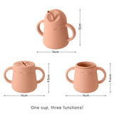 1PC Baby Silicone Double Lids Feeding Cup With Handle Sippy Toddlers Learning Drinkware Children Soft Snack Cup Tableware