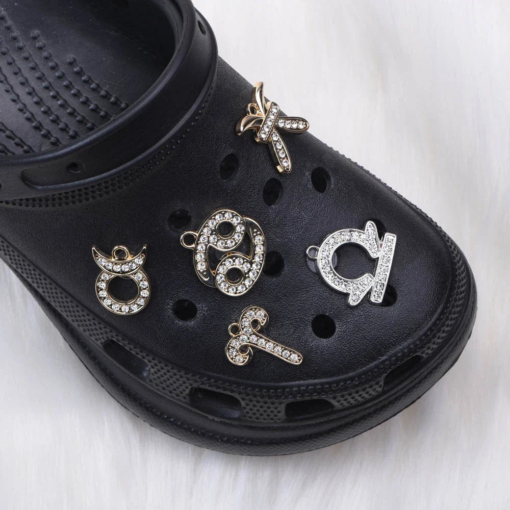 1PCS Zodiac Signs Metal Chrams JIBZ Accessories Decoration Golden Silver Constellations Croc Shoe Buckle Charm for Kind Gift