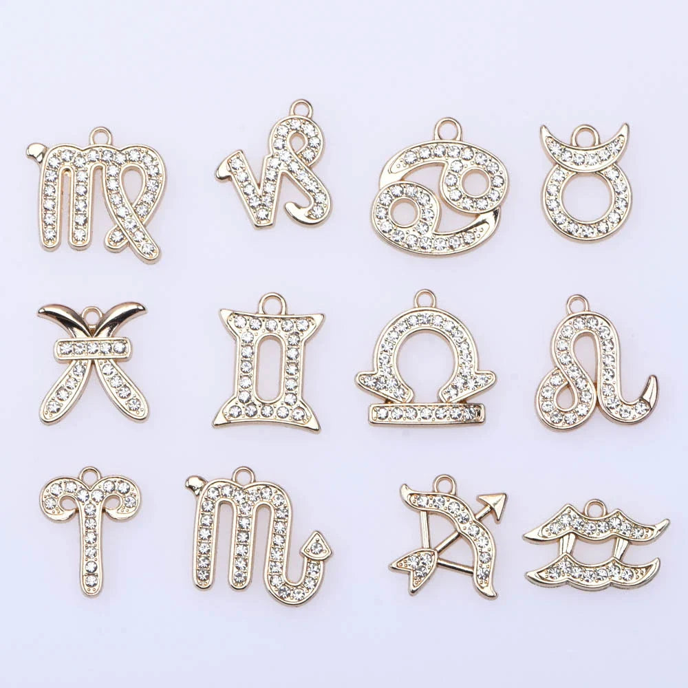 1PCS Zodiac Signs Metal Chrams JIBZ Accessories Decoration Golden Silver Constellations Croc Shoe Buckle Charm for Kind Gift