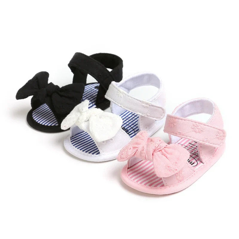 1Pair Summer Baby Infant Girls Shoes Breathable Anti-Slip Bow Sandals Toddler Kids Soft Soled First Walkers Shoes For 0-18M